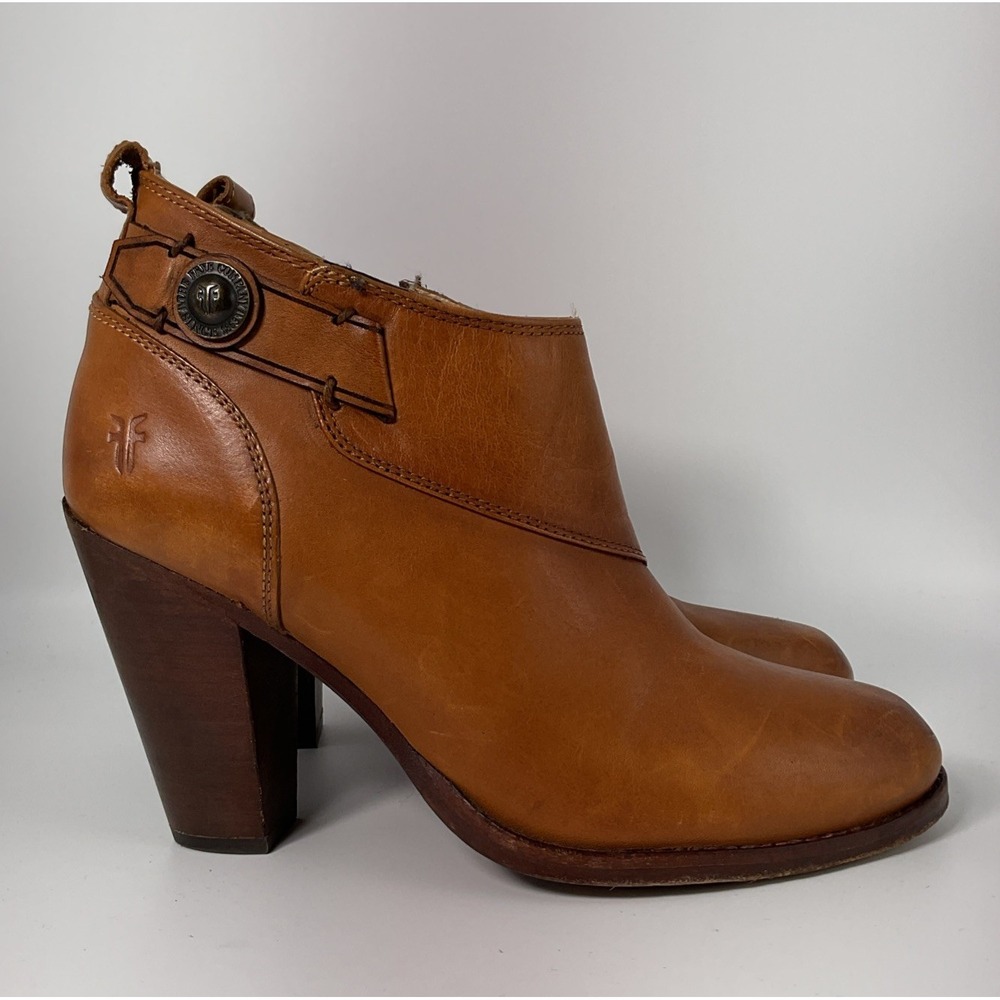 Frye Jenny Short Boot Womens 7 Brown Cognac Leather Ankle Buckle Western Gothic